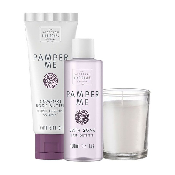 Ajándék szett, Kényeztesd, Fürdősó 100 ml, Testvaj 75 ml, illatos gyertya