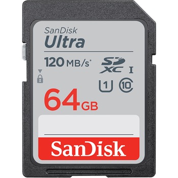 Card de memorie SanDisk SD Ultra SDXC, 64GB, 120MB/s Card de memorie SanDisk SD Ultra SDXC, 64GB, 120MB/s
