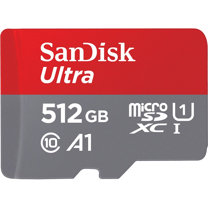 Card de memorie SanDisk Ultra microSDXC, 512GB, 120MB/s, A1 Class 10 UHS-I + SD Adapter