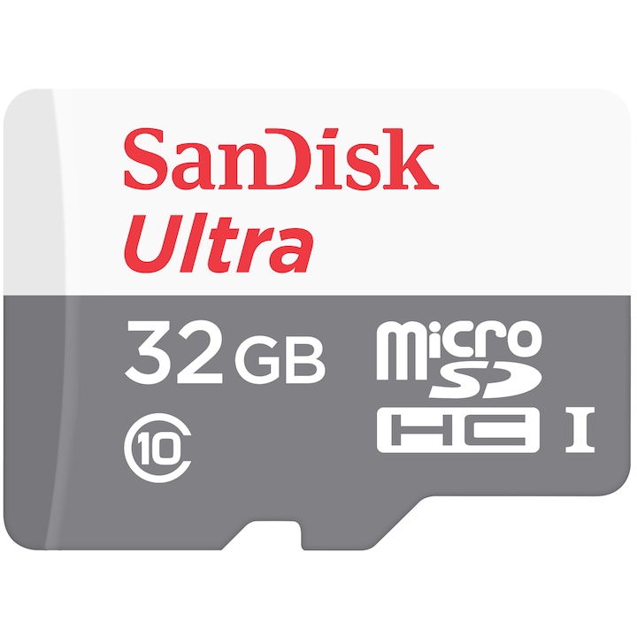 SanDisk Ultra MicroSDHC Memóriakártya, 32 GB, 100 MB / s, Class 10, UHS-I, SD adapterrel