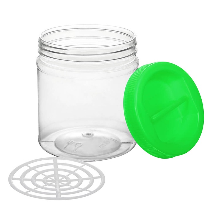 Borcan Pet Rotund cu Capac, 1.5 L, Culoare Recipient Transparent, Culoare Capac Verde