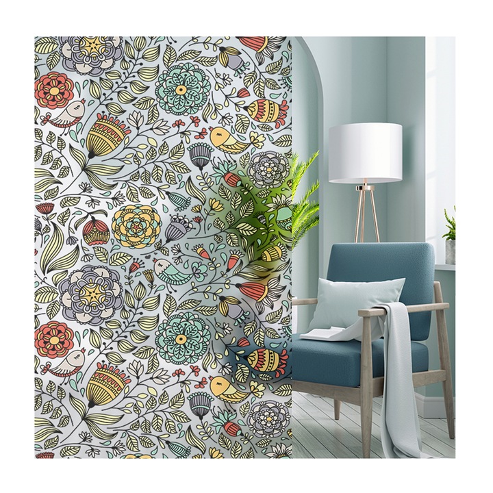 Autocolant pentru geam, Orafol, Flori si pasari, multicolor, 92x205 cm