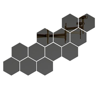 Set 12 stickere auto-adezive, 5 Continents, tip oglinda decorativa, 3D, Negru, 240x 210x120 mm