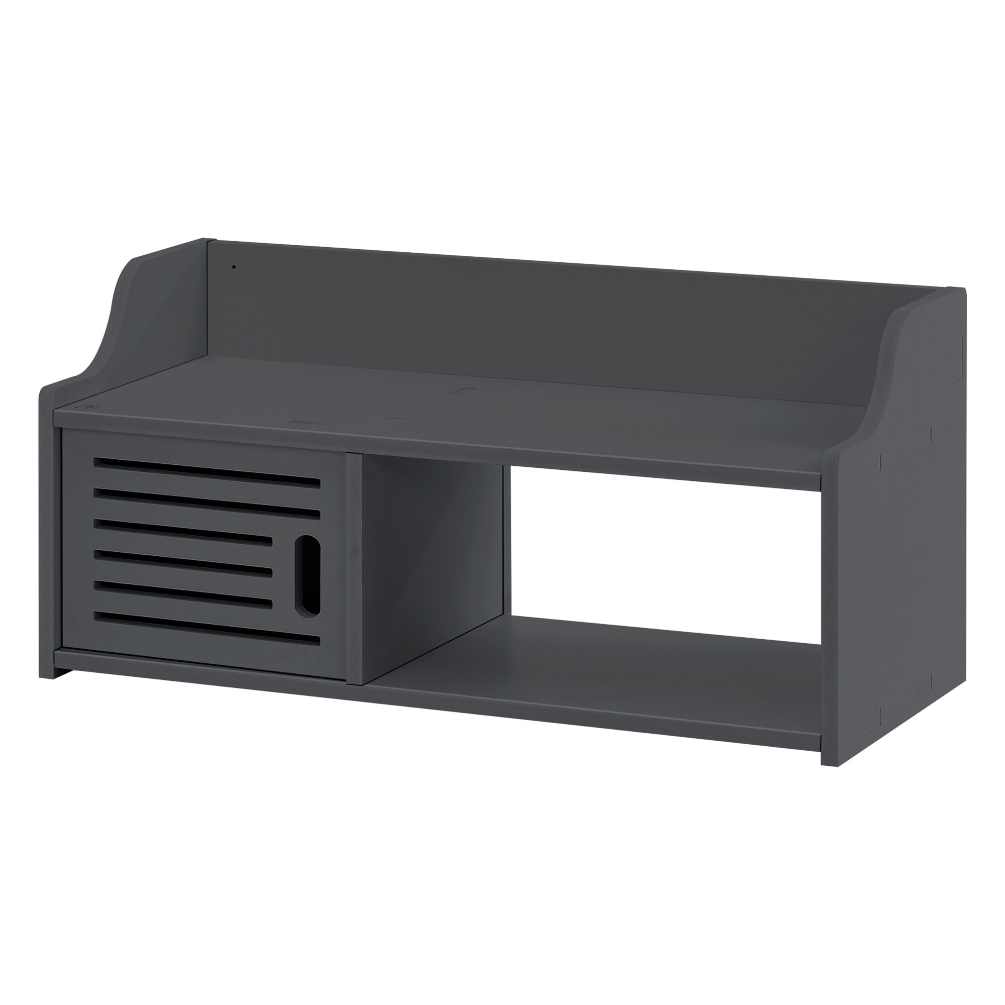 Dulap baie Norberg DG, en.casa, 28 x 62 x 25 cm, WPC, gri inchis, cu 1 usa si 2 rafturi, montabil pe perete