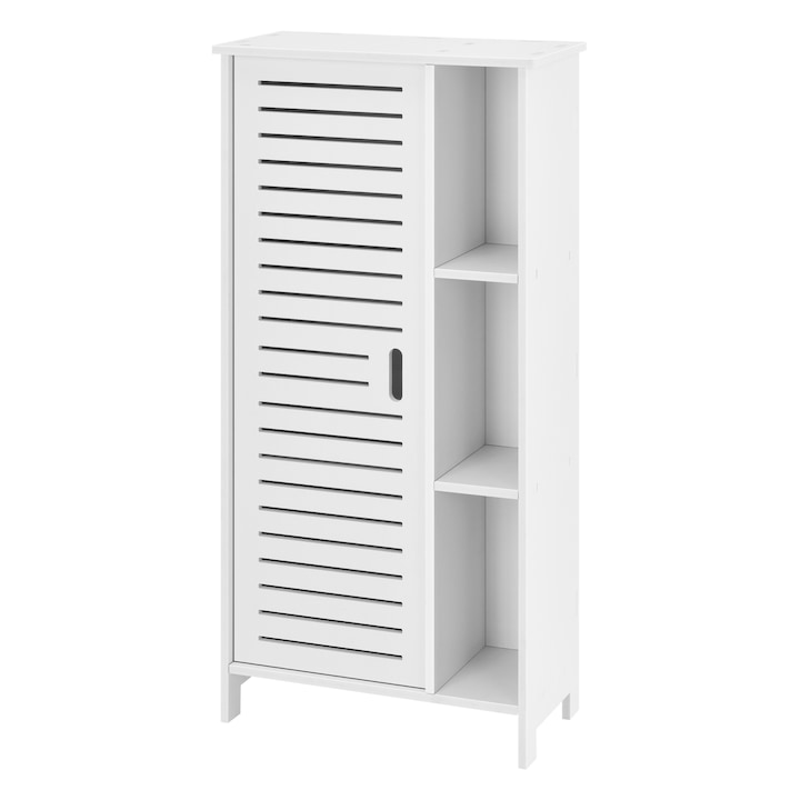 [en.casa] Fürdőszobaszekrény alsó szekrény Vansbro 96 x 48 x 24 cm WPC egy szekrényajtóval és három polccal / 3 további polc a szekrényajtó mögött fehér