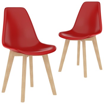 Set de 2 scaune de bucatarie, vidaXL, Polipropilena/Lemn de fag, 46 x 53,5 x 82 cm, Rosu