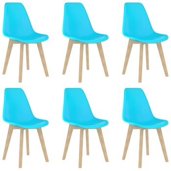 Set de 6 scaune de bucatarie, vidaXL, Polipropilena/Lemn de fag, 46 x 53,5 x 82 cm, Albastru