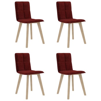 Set de 4 scaune de bucatarie, vidaXL, Tesatura/Lemn de fag, 45 x 47 x 82 cm, Grena Set de 4 scaune de bucatarie, vidaXL, Tesatura/Lemn de fag, 45 x 47 x 82 cm, Grena