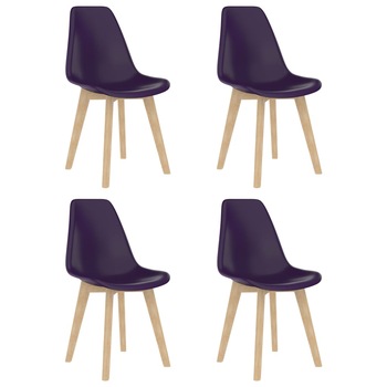Set de 4 scaune de bucatarie, vidaXL, Polipropilena/Lemn de fag, 46 x 53,5 x 82 cm, Violet