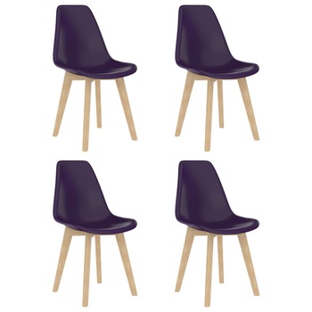 Set de 4 scaune de bucatarie, vidaXL, Polipropilena/Lemn de fag, 46 x 53,5 x 82 cm, Violet Set de 4 scaune de bucatarie, vidaXL, Polipropilena/Lemn de fag, 46 x 53,5 x 82 cm, Violet