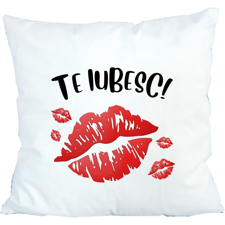 Perna personalizata, cu pupic, Te iubesc, 42 cm x 42 cm