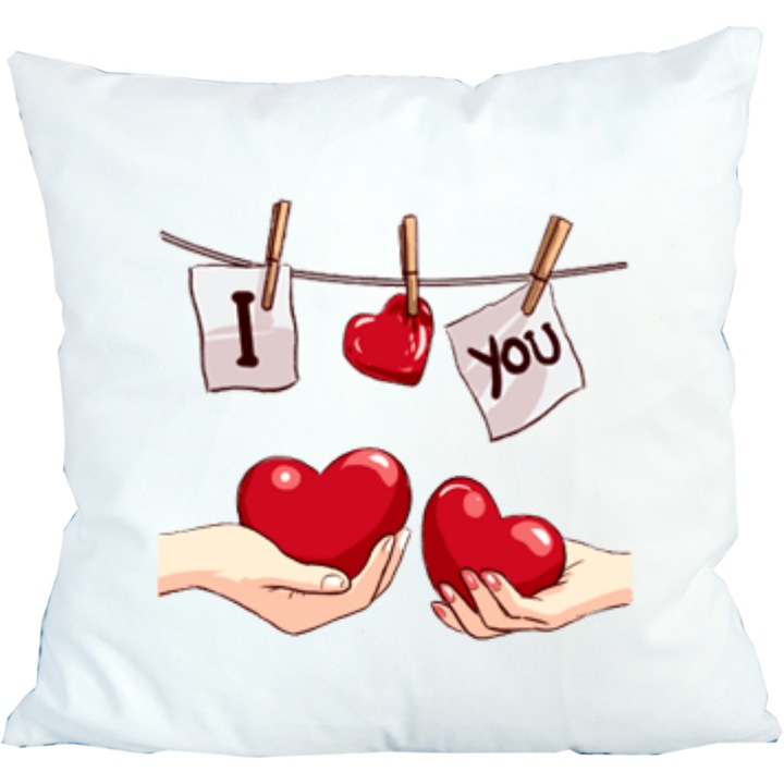 Perna personalizata, cu inimi in mana, 42 cm x 42 cm