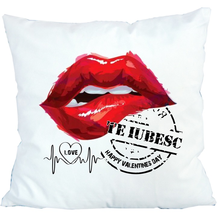 Perna pentru Ziua indragostitilor, model cu buza si inscriptie, Te iubesc, 42 cm x 42 cm
