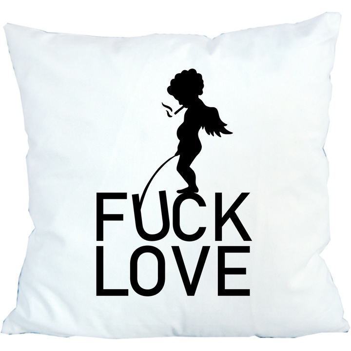 Perna personalizata, cu Cupidon, inscriptionata, F.. love, 42 cm x 42 cm