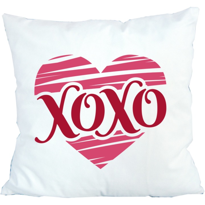 Perna personalizata, cu inima roz, inscriptionata, Xoxo, 42 cm x 42 cm