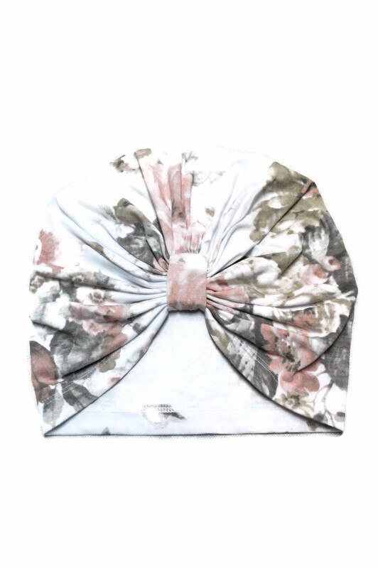 Turban pentru femei, alb cu imprimeu floral, marime universala