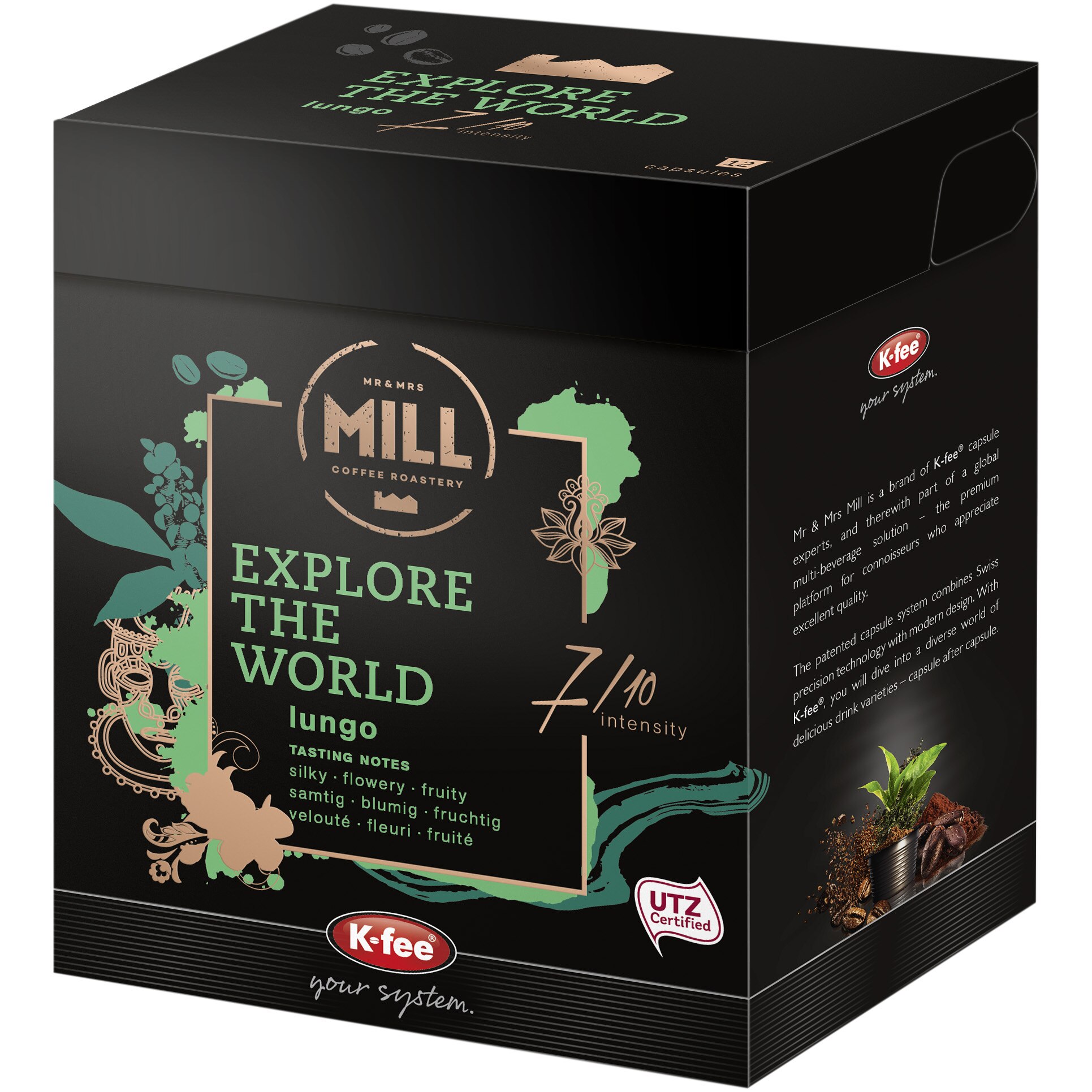 Capsule cafea Mr&Mrs Mill Café Explore the World, compatibile BeanZ, 12 buc, 96g