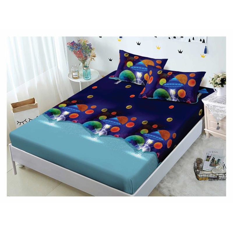 Set husa de pat din finet + 2 fete de perna pentru saltea de 160x200cm HPF104, Pucioasa