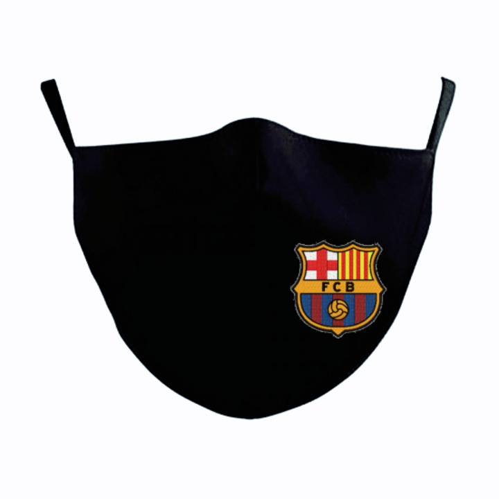 Magic Mirror Fashion 100% pamut védőmaszk készlet, 2 db, FC Barcelona hímzéssel, újrafelhasználható, 2 réteg, fekete