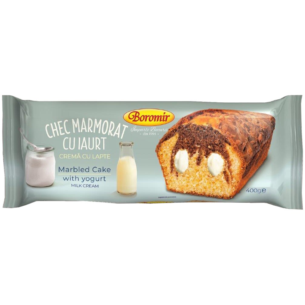 Chec Boromir Marmorat cu iaurt si crema cu Lapte, 400g