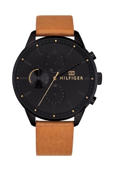 Tommy Hilfiger, Ceas analog cu functii multiple si curea de piele, Maro scortisoara/Negru Tommy Hilfiger, Ceas analog cu functii multiple si curea de piele, Maro scortisoara/Negru