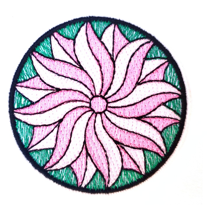 Petic textil / patch brodat floare / Flower Power 6.8 cm