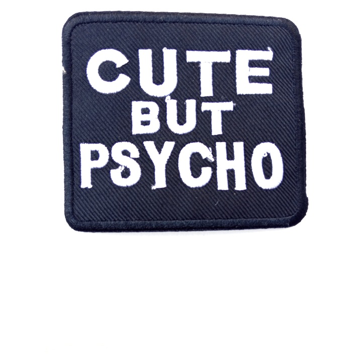 Petic textil / patch brodat Cute but psycho 8x7 cm