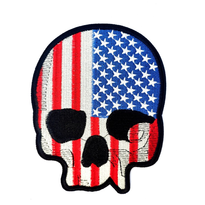 Petic textil / patch brodat Skeleton of American Society / USA Flag 14.5x11.7 cm