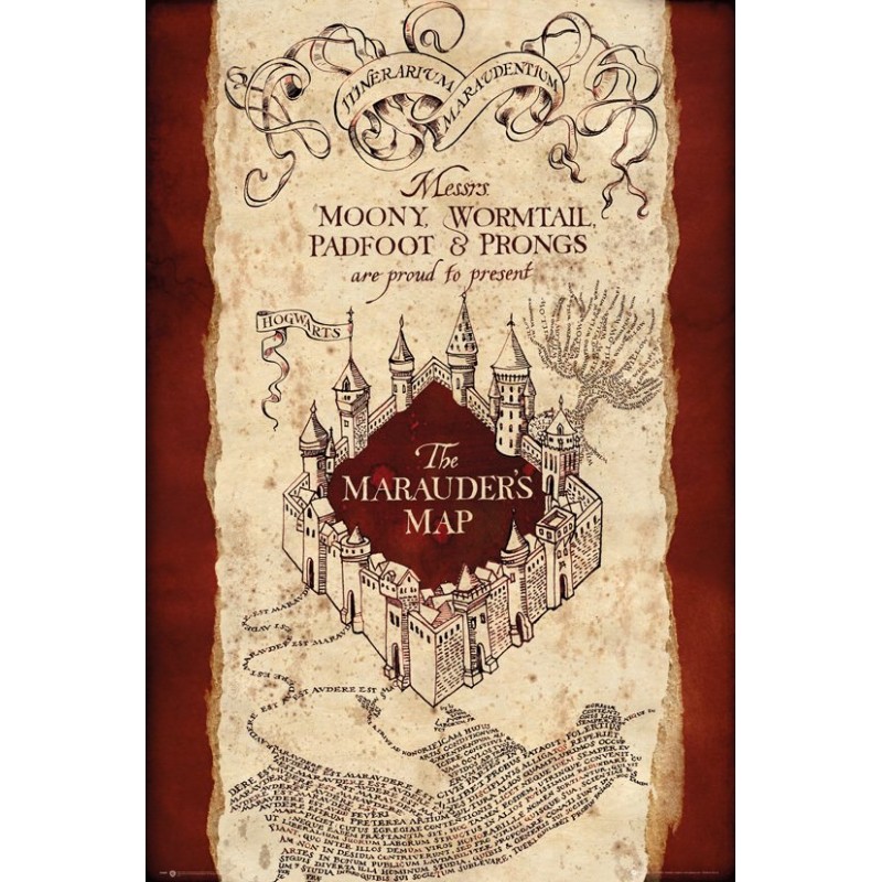 Poster Harry Potter Marauders map , 61x91.5cm, Negru