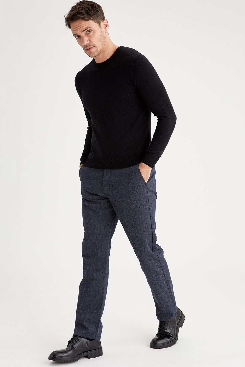 DeFacto, Pantaloni chino relaxed fit, Bleumarin, W28-L30