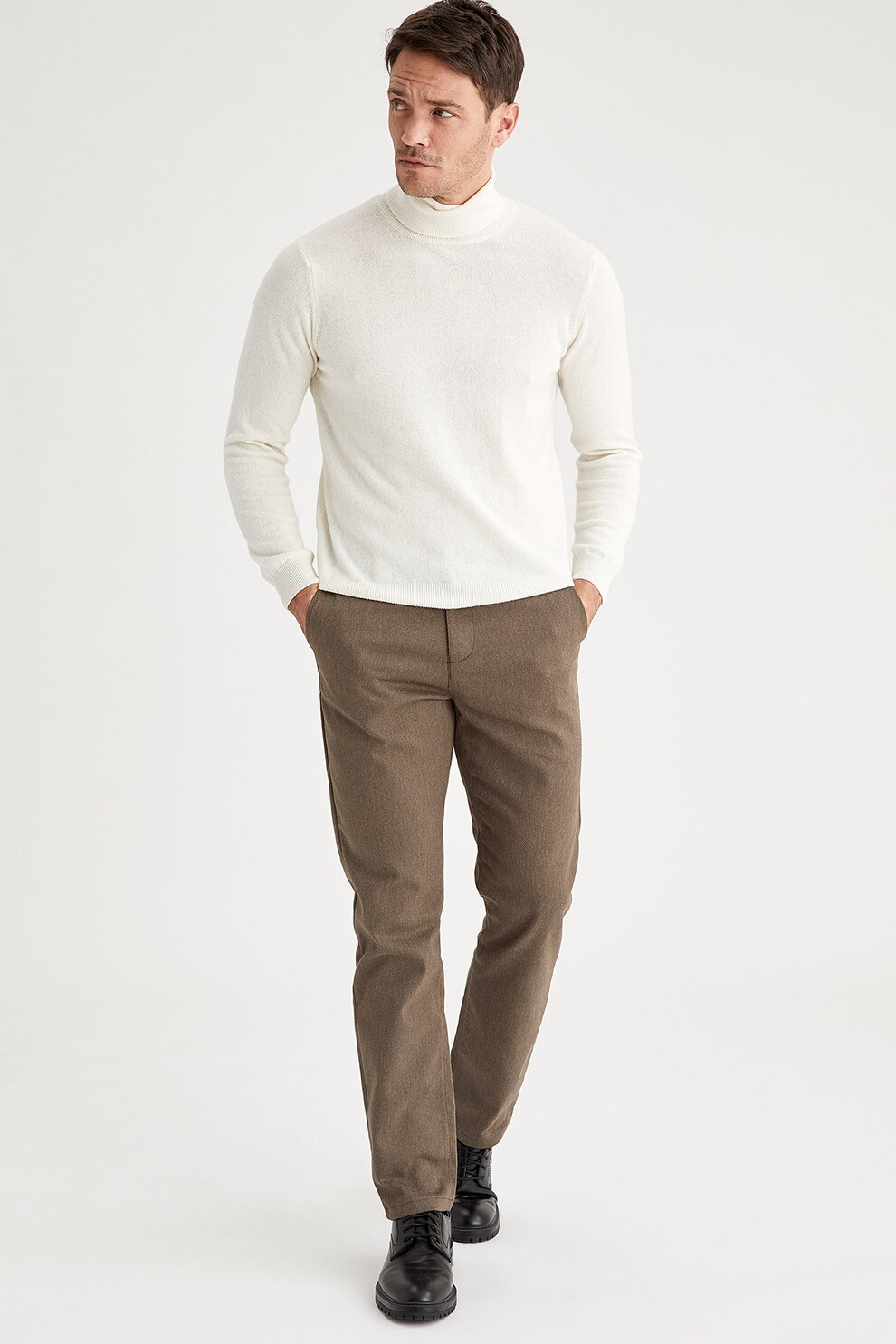 DeFacto, Pantaloni chino relaxed fit, Kaki, W28-L30