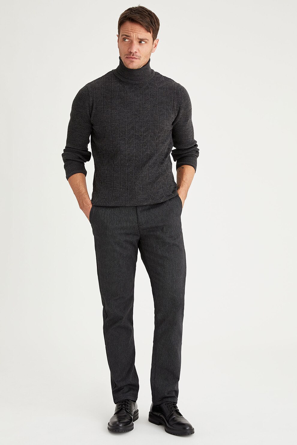 DeFacto, Pantaloni chino relaxed fit, Negru stins, W28-L30