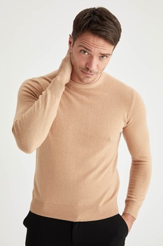 DeFacto, Pulover din amestec de lana si casmir, Bej/Argintiu DeFacto, Pulover din amestec de lana si casmir, Bej/Argintiu