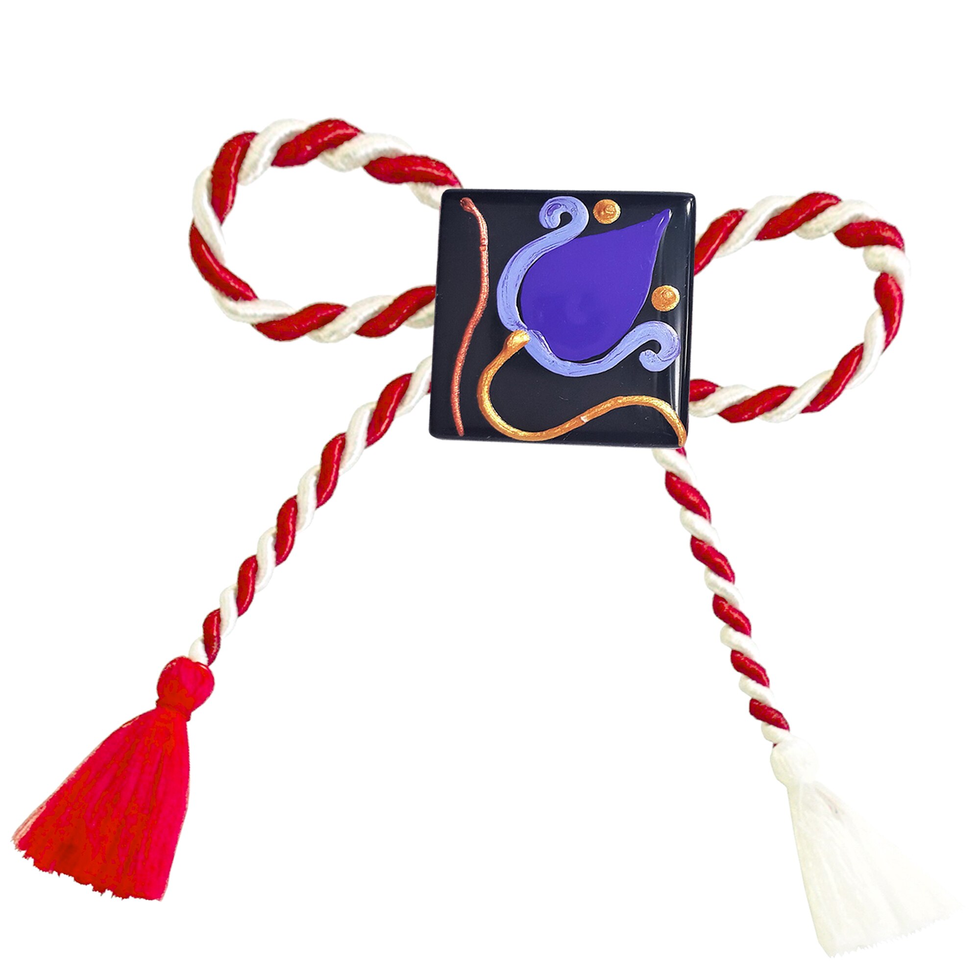 Martisor brosa, handmade, pictat pe sticla, Regalo - Lalea mov, 2,2 cm