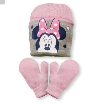 Caciula manusi minnie, Roz/Gri Caciula manusi minnie, Roz/Gri