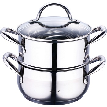 Set 3 piese pentru gatit la aburi Bergner Gourmet, inox, 2.2L Set 3 piese pentru gatit la aburi Bergner Gourmet, inox, 2.2L