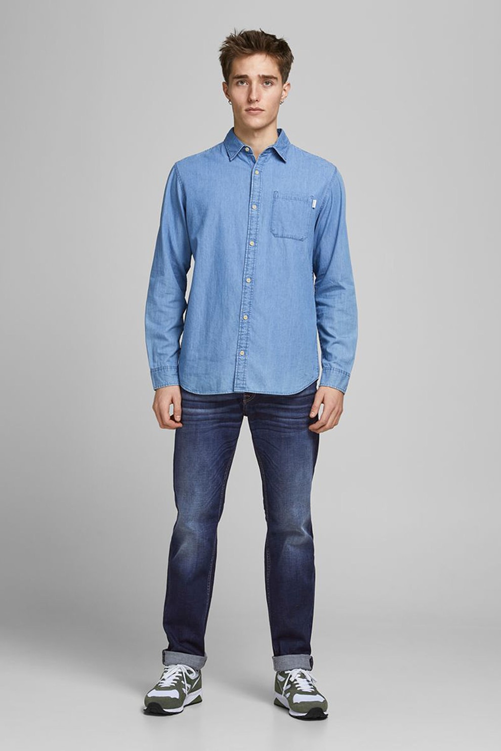 Jack&Jones, Blugi cu croiala dreapta si aspect decolorat, Bleumarin/Alb prafuit