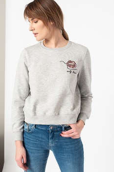 Only, Bluza sport din amestec de bumbac organic cu paiete Zita, Gri deschis melange, L Only, Bluza sport din amestec de bumbac organic cu paiete Zita, Gri deschis melange, L