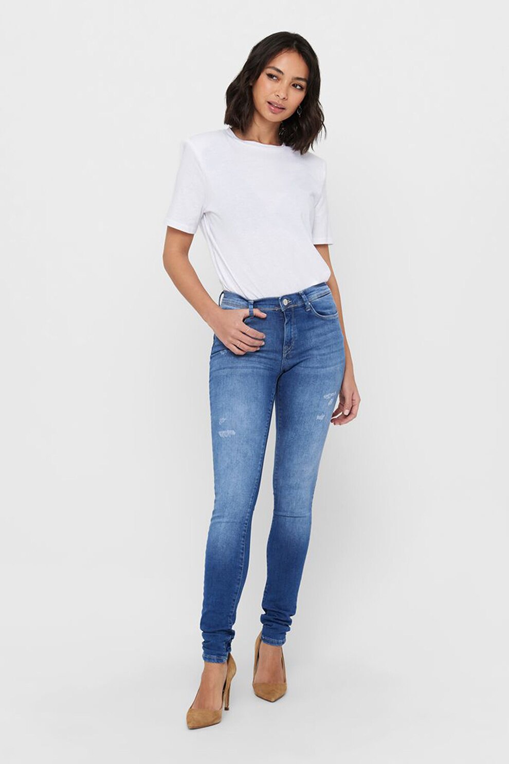 Only, Blugi skinny cu aspect decolorat, albastru inchis/alb, W25-L30