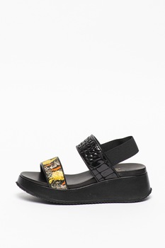 Tosca Blu, Sandale slingback cu talpa wedge si garnitura contrastanta, Negru, 39 Tosca Blu, Sandale slingback cu talpa wedge si garnitura contrastanta, Negru, 39