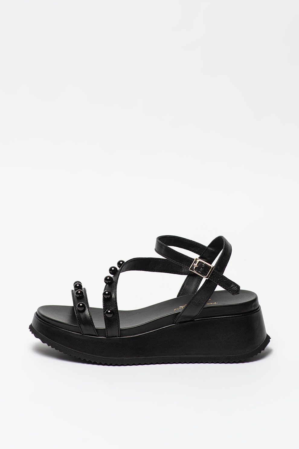 Tosca Blu, Sandale wedge de piele cu aplicatii de margele Blenda