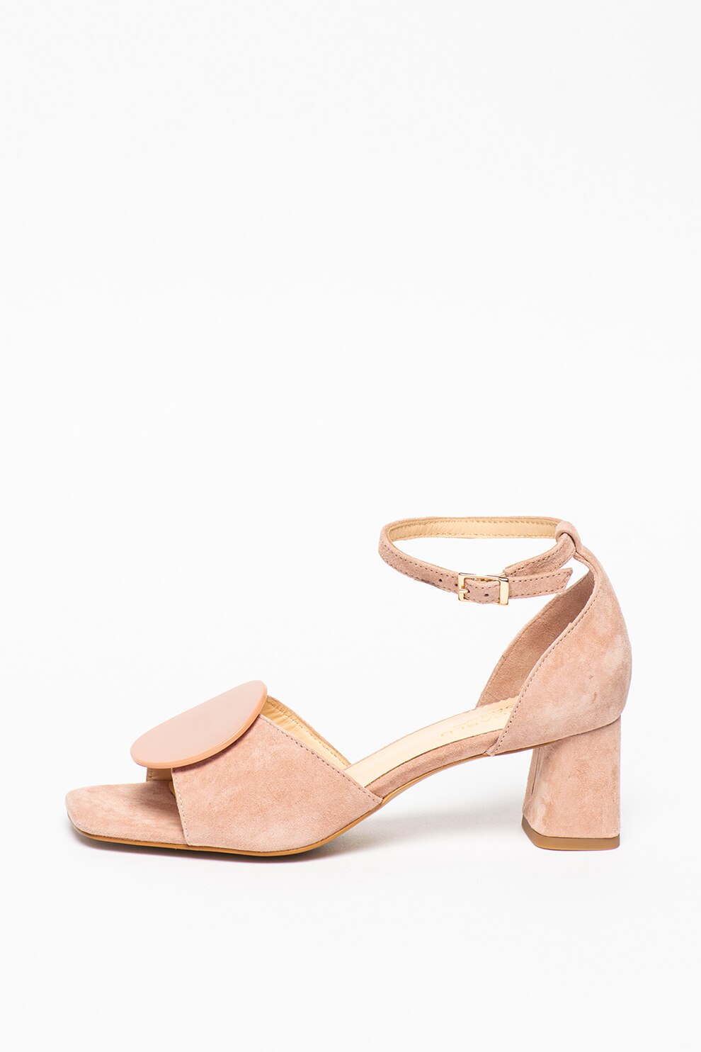 Tosca Blu, Sandale din piele intoarsa cu toc masiv Larimar, Roz prafuit, 39