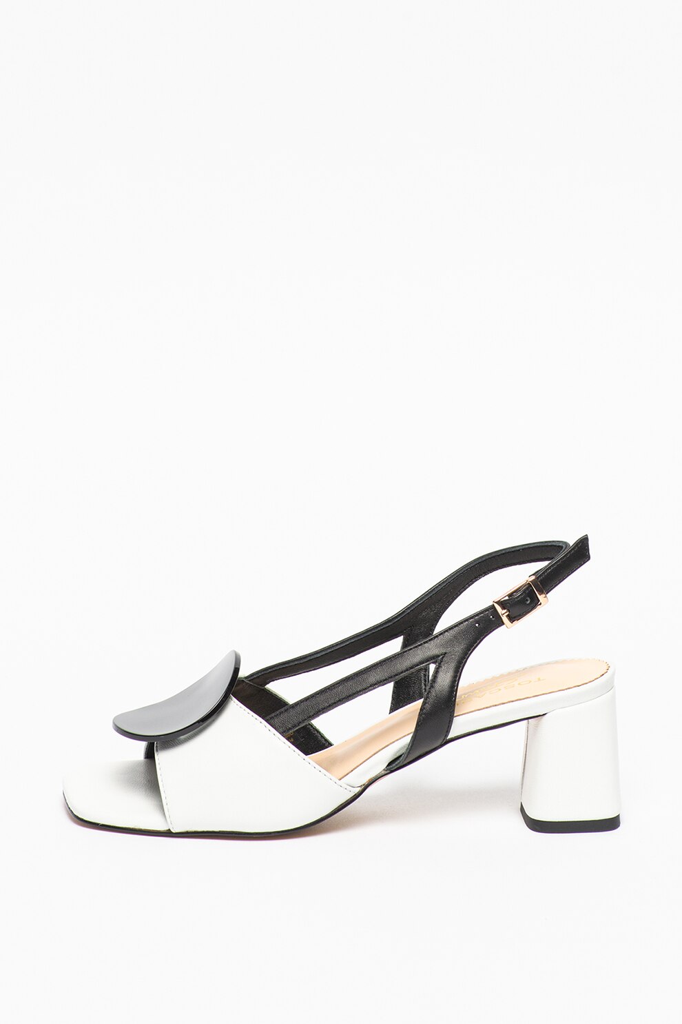 Tosca Blu, Sandale slingback din piele cu model colorblock Larimar, Alb/Negru, 38