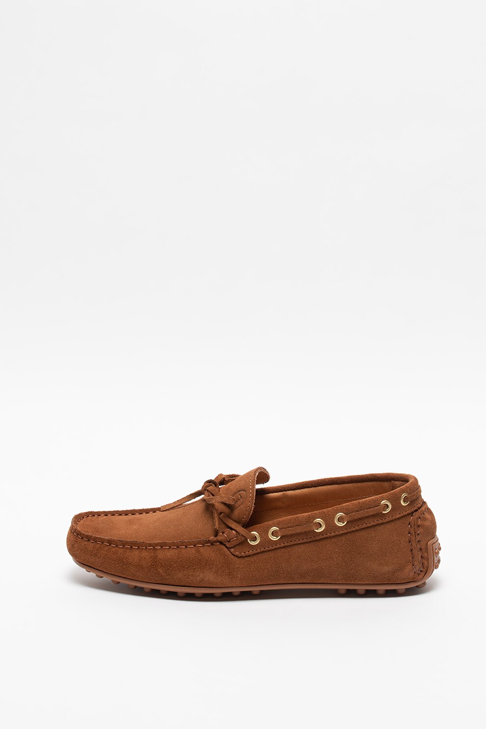 Trussardi, Pantofi boat de piele intoarsa Driver, Maro, 40