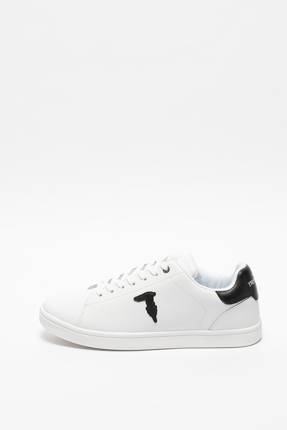 Trussardi, Pantofi sport de piele cu aplicatie cu monograma, Alb, 41