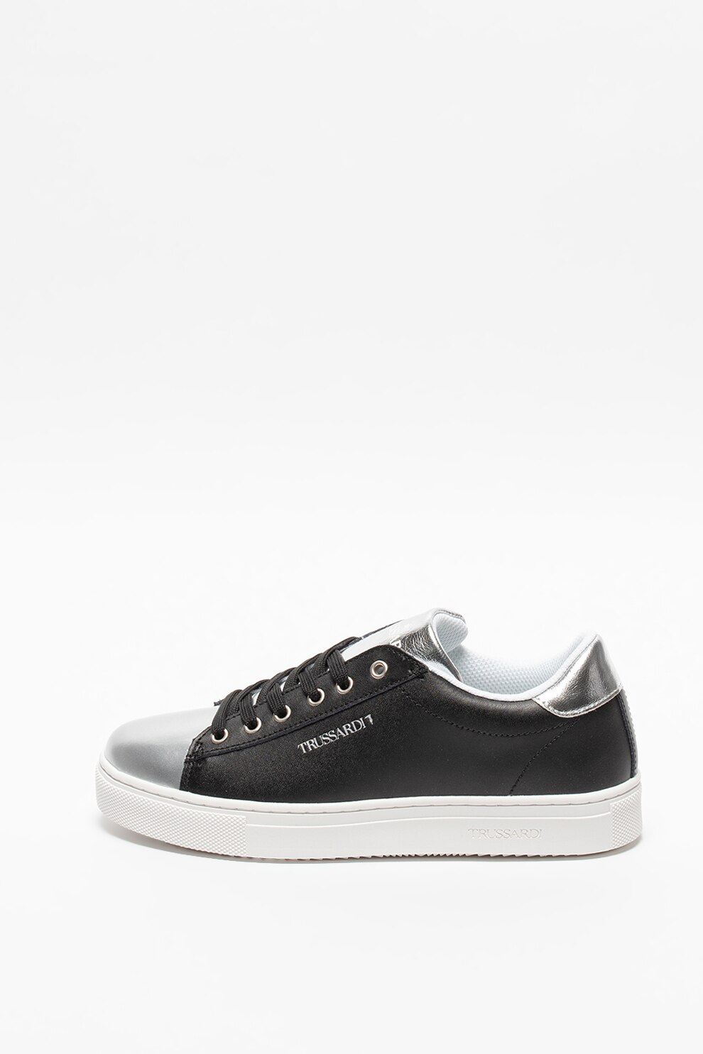 Trussardi, Pantofi sport de piele si piele ecologica Mirror, Negru, 38