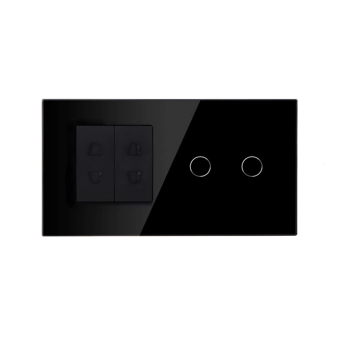 Intrerupator dublu Remote, modern, cu priza dubla, negru, sticla