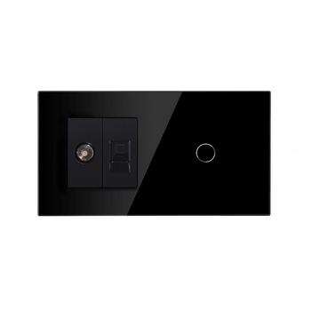 Intrerupator Remote, modern, cu priza TV/Internet, negru, sticla Intrerupator Remote, modern, cu priza TV/Internet, negru, sticla