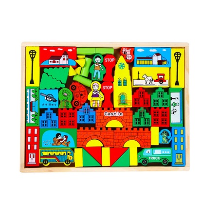 Set 53 Cuburi de constructii din lemn tip Castel - eMAG.ro