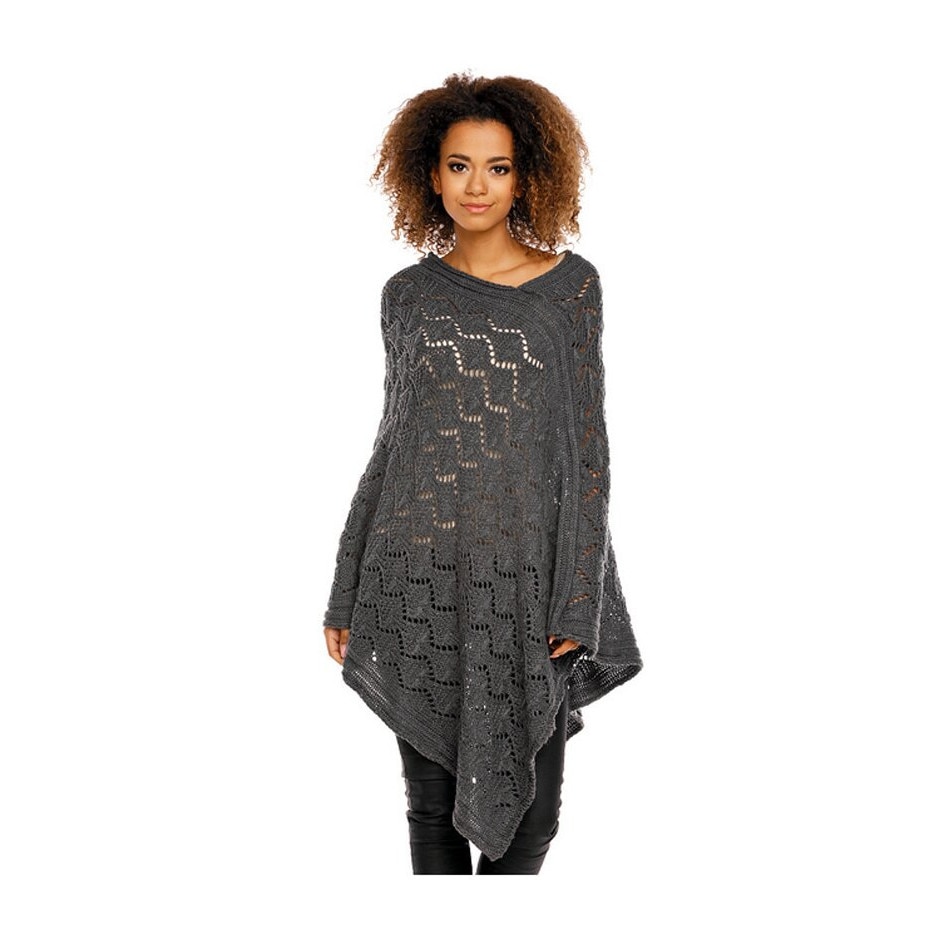 Poncho gri inchis, tricotat, S-M